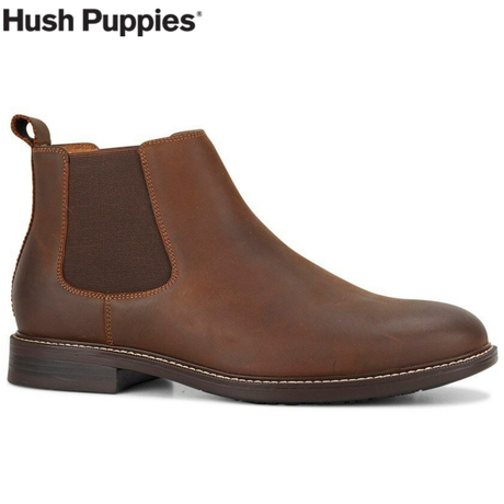 Hush Puppies Men's Hanger Chelsea Slip-On Boots Shoes Ankle Combat - Brown