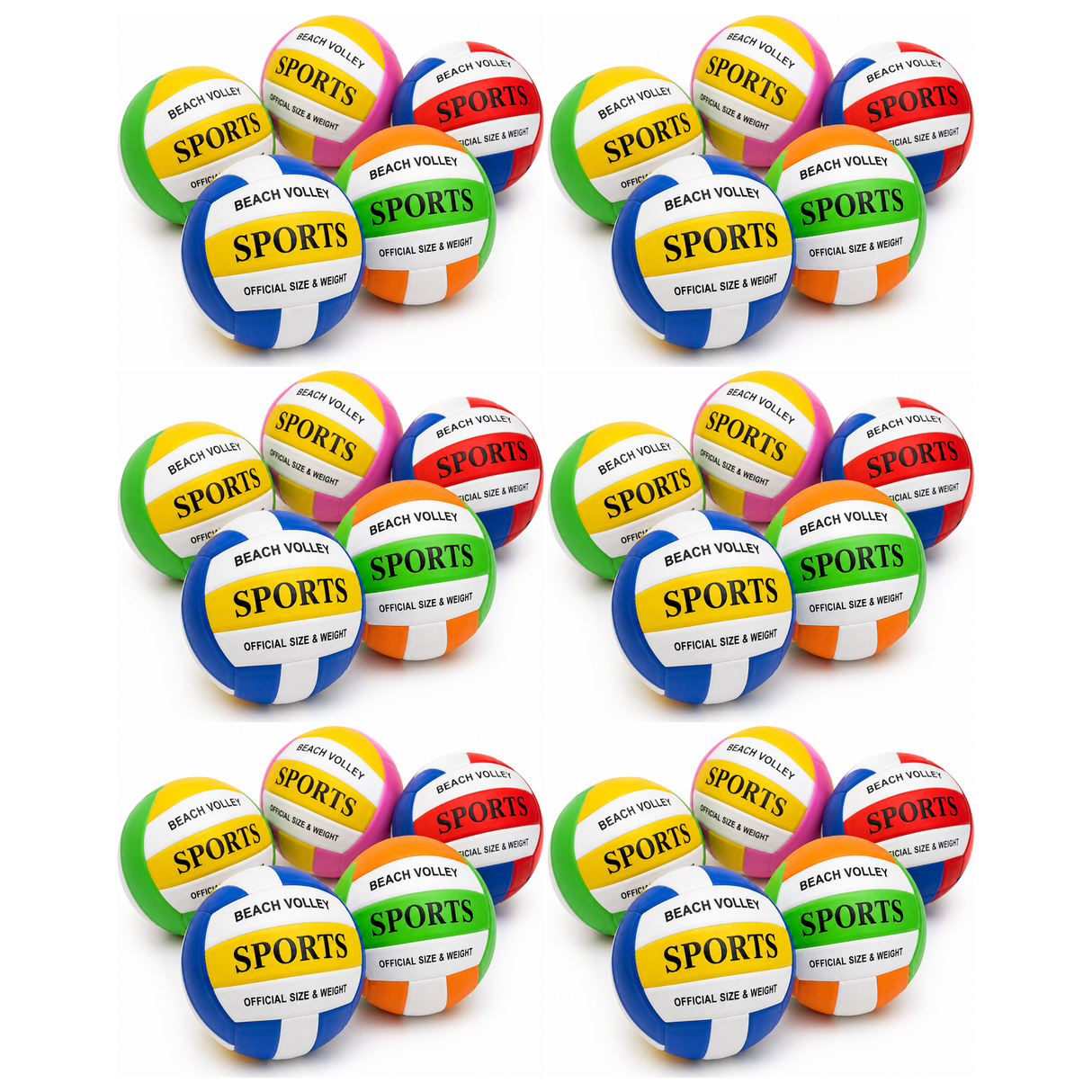 6x Volleyball Size 5 Official Indoor/Outdoor Ball Bulk Pack - Assorted Colours