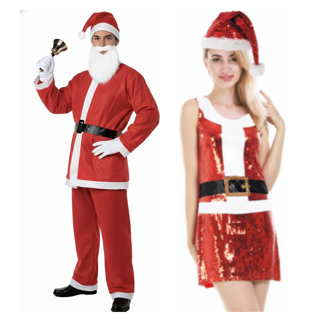 His & Hers Santa & Sequin Dress Couples Costume Set - Christmas Party