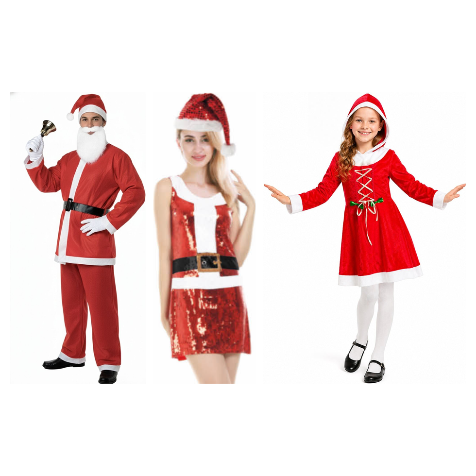 Santa Claus Group Family Costume Set - 3pc Mens, Womens & Girls Father Christmas Xmas Fancy Dress