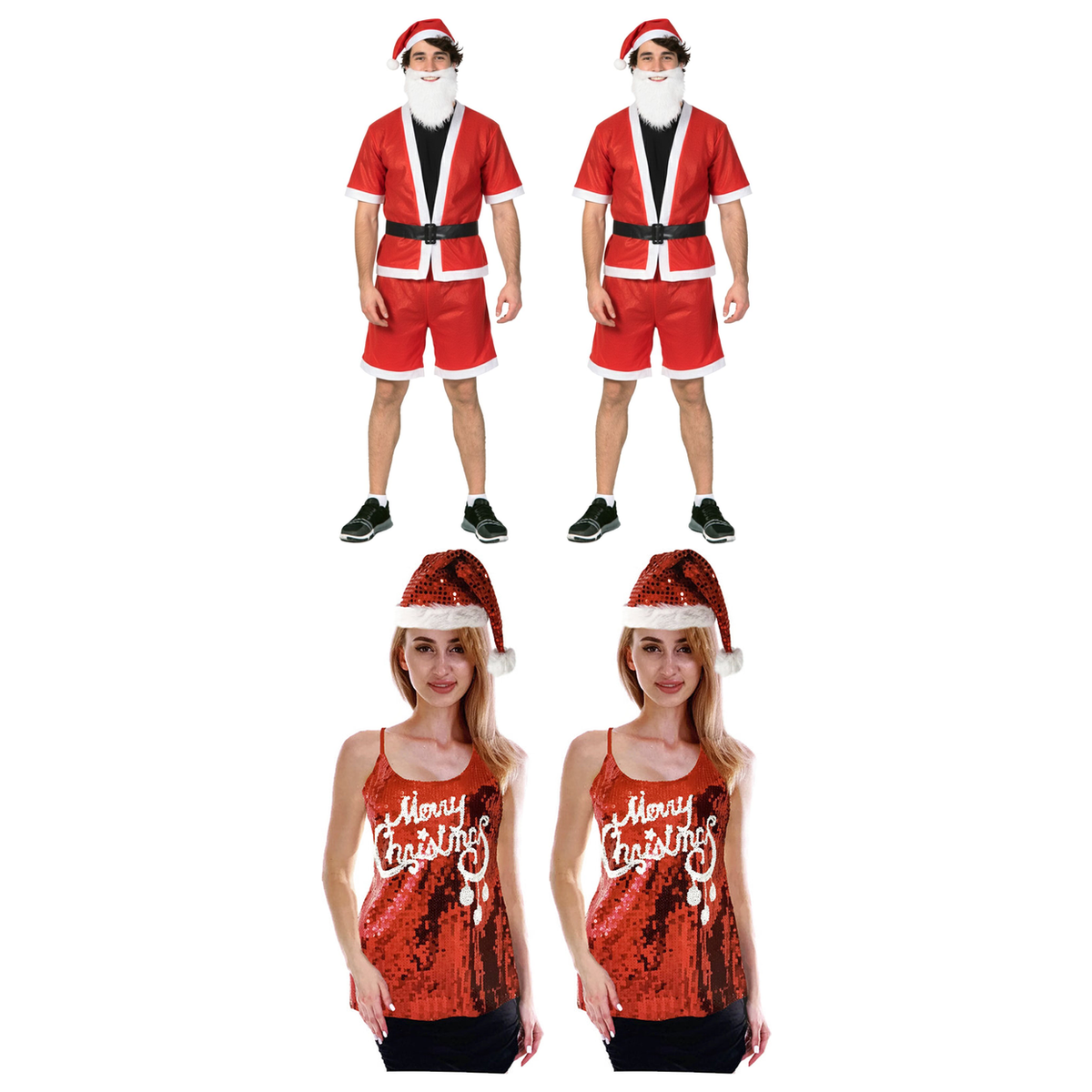 Aussie Christmas Group Costume Set - 2x Summer Santa + 2x Sequin Cami (Xmas Party)