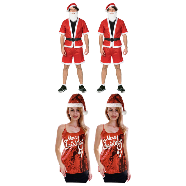 Aussie Christmas Group Costume Set - 2x Summer Santa + 2x Sequin Cami (Xmas Party)