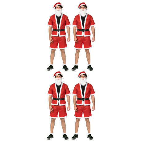 4x Adult Santa Claus Summer Costume Suit w/ Shorts Bulk Pack - Father Christmas (Xmas Party)