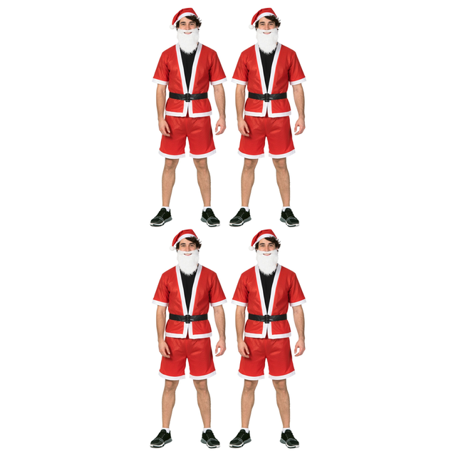4x Adult Santa Claus Summer Costume Suit w/ Shorts Bulk Pack - Father Christmas (Xmas Party)