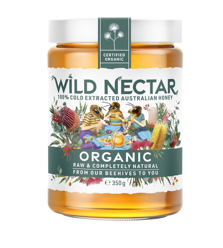 3x 350g Glass Jar Wild Nectar Certified Organic Raw Australian Honey - 100% Cold Extracted