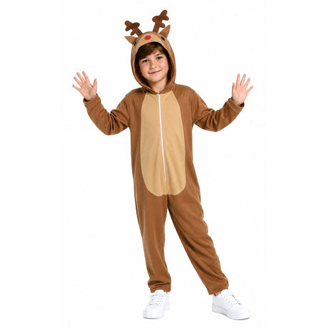 4x Boys Brown Red Nose Reindeer Group Costume Bulk Pack - Childrens Christmas Party Outfit