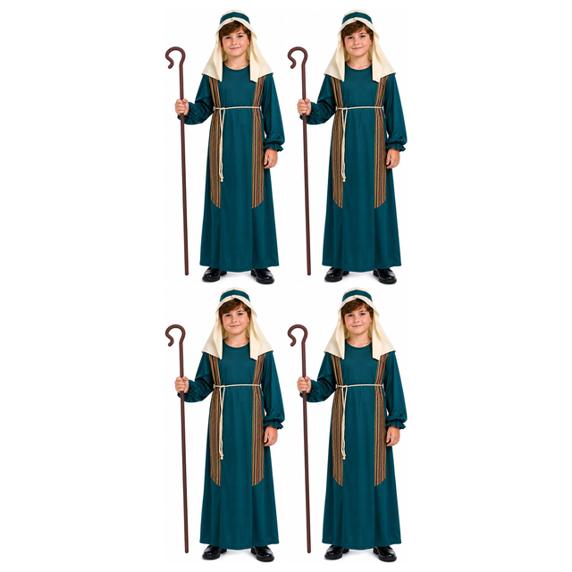 4x Boys Teal Shepherd Group Costume Bulk Pack - Childrens Christmas Nativity School Play Outfit