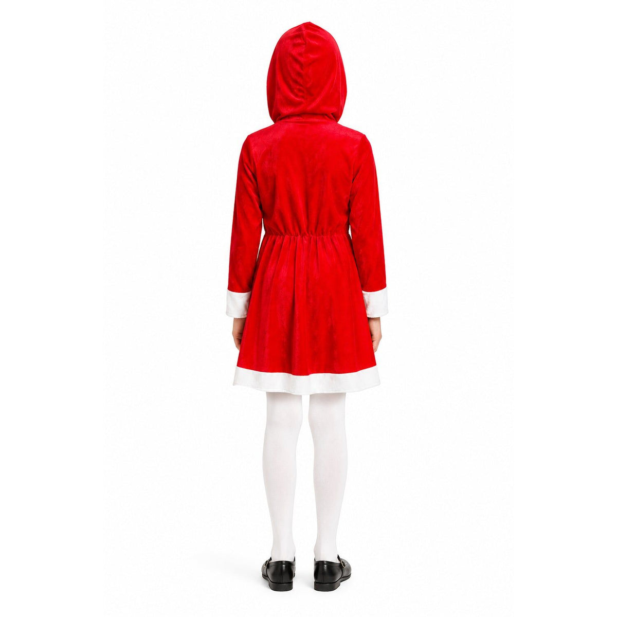 4x Girls Red Christmas Miss Claus Hooded Dress Group Costume Bulk Pack - Childrens Xmas Party Outfit