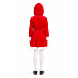 4x Girls Red Christmas Miss Claus Hooded Dress Group Costume Bulk Pack - Childrens Xmas Party Outfit