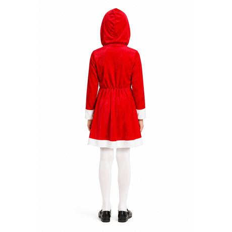 4x Girls Red Christmas Miss Claus Hooded Dress Group Costume Bulk Pack - Childrens Xmas Party Outfit