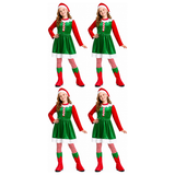 4x Girls Green Christmas Elf Group Costume Bulk Pack - Childrens Santas Helper Xmas Party Outfit