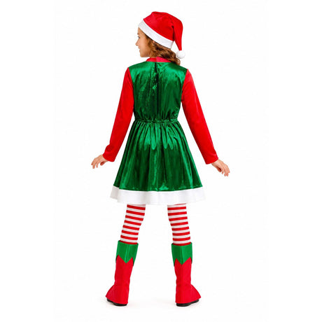 Girls Christmas Elf Costume - Green (Childrens Santas Helper Xmas Party Outfit)