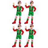 4x Boys Green Christmas Elf Group Costume Bulk Pack - Childrens Santas Helper Xmas Party Outfit