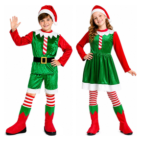 Christmas Elf Siblings Costume Set - Boys & Girls Santas Helper Xmas Party Fancy Dress