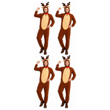 4x Adult Xmas Brown Red Nose Reindeer Group Costume Bulk Pack - Mens Christmas Party Outfit