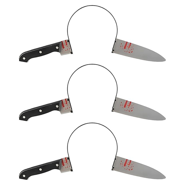3x Halloween Fake Knife Through Head Headband Pack - Horror Party Prank Joke