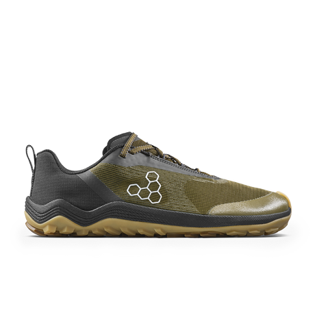 Vivobarefoot Mens Primus Trail Flow Barefoot Shoes - Dark Olive/Gum (Lightweight Recycled Runners)