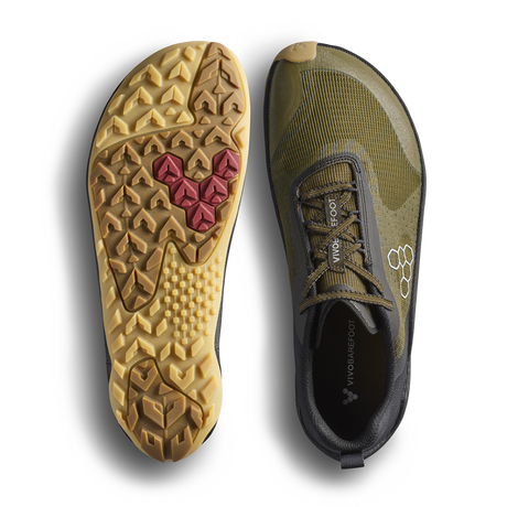 Vivobarefoot Mens Primus Trail Flow Barefoot Shoes - Dark Olive/Gum (Lightweight Recycled Runners)