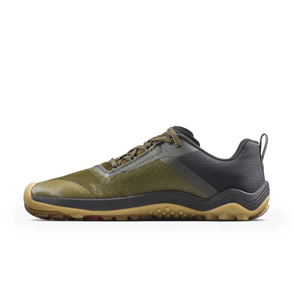 Vivobarefoot Mens Primus Trail Flow Barefoot Shoes - Dark Olive/Gum (Lightweight Recycled Runners)