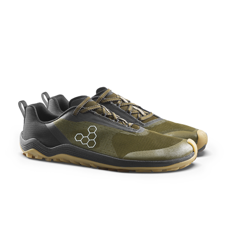 Vivobarefoot Mens Primus Trail Flow Barefoot Shoes - Dark Olive/Gum (Lightweight Recycled Runners)
