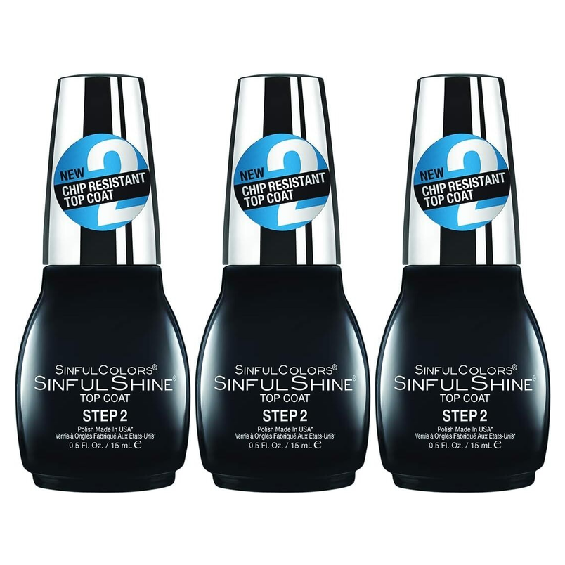 3x Sinful Colors 15ml Nail Polish Shine Top Coat Pack - 2644
