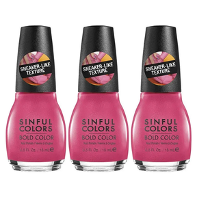 3x Sinful Colors 15ml Bold Colour Pink Sneaker Texture Nail Polish Pack - 2680 Fit Chick