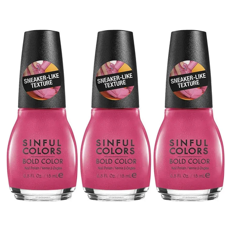 3x Sinful Colors 15ml Bold Colour Pink Sneaker Texture Nail Polish Pack - 2680 Fit Chick