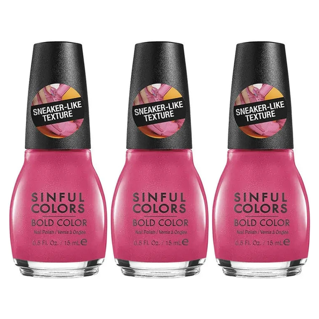 3x Sinful Colors 15ml Bold Colour Pink Sneaker Texture Nail Polish Pack - 2680 Fit Chick