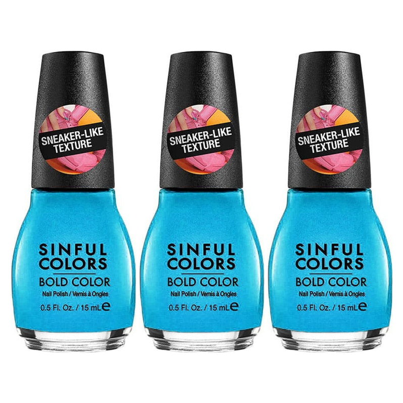 3x Sinful Colors 15ml Bold Colour Texture Nail Polish Pack - 2683 Double Time Blue