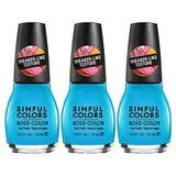 3x Sinful Colors 15ml Bold Colour Texture Nail Polish Pack - 2683 Double Time Blue