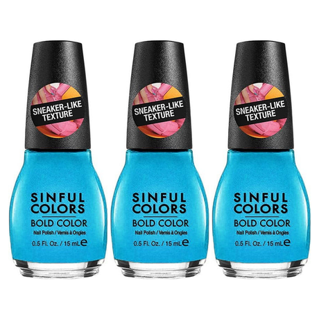 3x Sinful Colors 15ml Bold Colour Texture Nail Polish Pack - 2683 Double Time Blue
