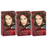 3x Revlon ColorSilk 3D Permanent Hair Colour with Keratin Pack - 20 Brown/Black