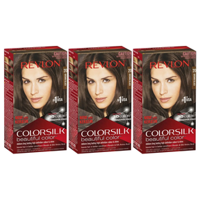 3x Revlon ColorSilk 3D Permanent Hair Colour with Keratin Pack - 20 Brown/Black