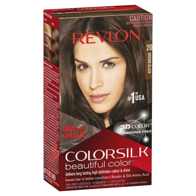 Revlon ColorSilk 3D Permanent Hair Colour with Keratin - 20 Brown/Black