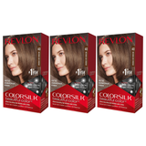 3x Revlon ColorSilk Beautiful 3D Permanent Hair Colour with Keratin Pack - 40 Medium Ash Brown
