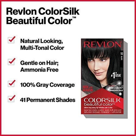 3x Revlon ColorSilk Beautiful 3D Permanent Hair Colour with Keratin Pack - 40 Medium Ash Brown