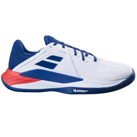 Babolat Mens Propulse Fury 3 Clay Tennis Shoes - White/Estate Blue (Michelin Sole Padel Shoes)
