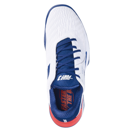 Babolat Mens Propulse Fury 3 Clay Tennis Shoes - White/Estate Blue (Michelin Sole Padel Shoes)