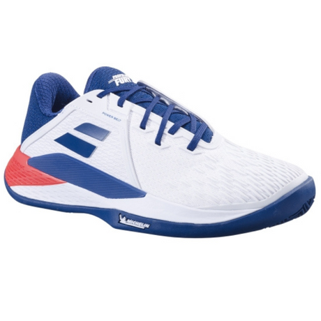 Babolat Mens Propulse Fury 3 Clay Tennis Shoes - White/Estate Blue (Michelin Sole Padel Shoes)