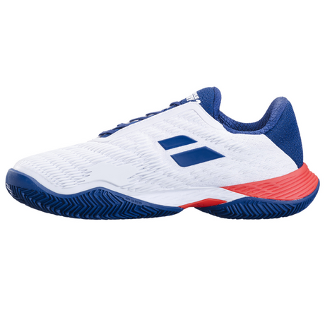 Babolat Mens Propulse Fury 3 Clay Tennis Shoes - White/Estate Blue (Michelin Sole Padel Shoes)