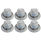 6x Happy New Year Metallic Trilby Hat Bulk Pack - Black/Silver Triangles (Party Costume & Fancy Dress)