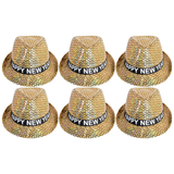 6x Happy New Year Metallic Trilby Hat Bulk Pack - Black/Gold Triangles (Party Costume & Fancy Dress)