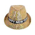 Happy New Year Metallic Trilby Costume Party Hat - Black & Gold Triangles
