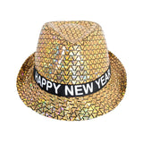 Happy New Year Metallic Trilby Costume Party Hat - Black & Gold Triangles