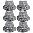 6x Happy New Year Metallic Trilby Hat Bulk Pack - Black/Silver Dots (Party Costume & Fancy Dress)