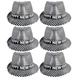 6x Happy New Year Metallic Trilby Hat Bulk Pack - Black/Silver Dots (Party Costume & Fancy Dress)
