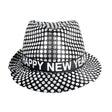 Happy New Year Metallic Trilby Costume Party Hat - Black & Silver Dots