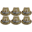 6x Happy New Year Metallic Trilby Hat Bulk Pack - Black/Gold Dots (Party Costume & Fancy Dress)