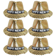 6x Happy New Year Metallic Trilby Hat Bulk Pack - Black/Gold Squares (Party Costume & Fancy Dress)