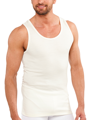 Mens Thermal White Singlet - Sleeveless Top Merino Wool Blend (Australian Made)